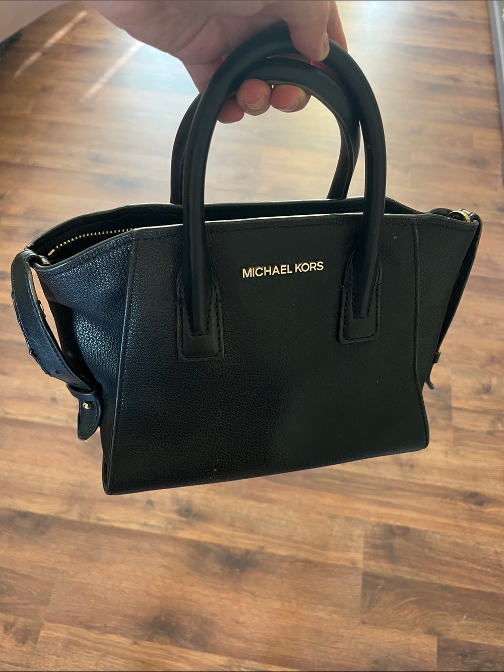 Michael Kors Black Leather Small Satchel with Gold Logo